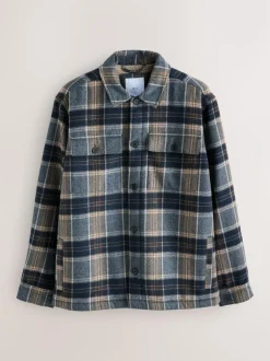 Next Navy Blue Borg Lined Check Shacket Discount