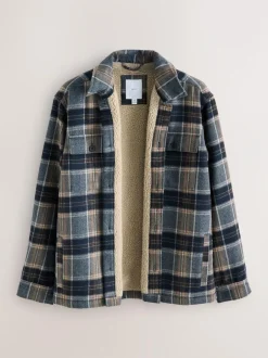 Next Navy Blue Borg Lined Check Shacket Discount