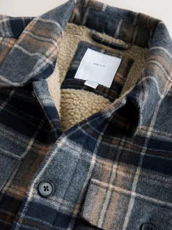 Next Navy Blue Borg Lined Check Shacket Discount