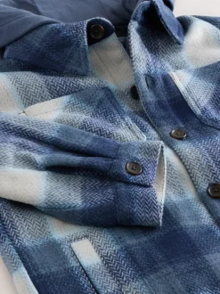 Next Borg Lined Hooded Check Shacket (3-16yrs) Navy Blue Sale