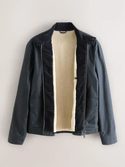 Next Borg Lined Shower Resistant Harrington Jacket Navy Blue Sale