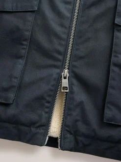 Next Borg Lined Shower Resistant Harrington Jacket Navy Blue Sale