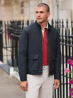 Next Borg Lined Shower Resistant Harrington Jacket Navy Blue Sale