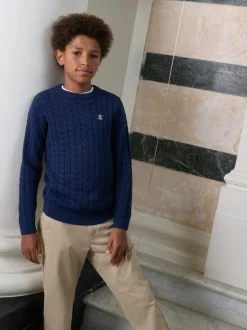Next Navy Blue Cable Knit Crew Neck Jumper (3-16yrs) New