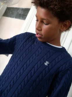 Next Navy Blue Cable Knit Crew Neck Jumper (3-16yrs) New