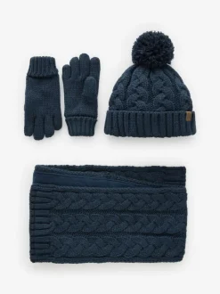Next Hat Gloves & Scarf 3 Piece Set (3-16yrs) Navy Blue Cable Knit Discount