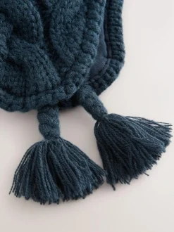 Next Cable Knit Inca Pom Hat (3mths-10yrs) Navy Blue Outlet