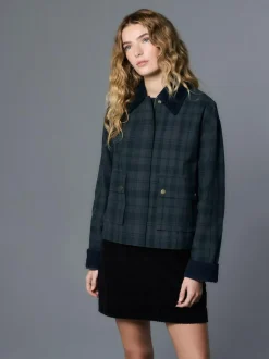 Next Navy Blue Check Hertiage Cord Collar Jacket Hot