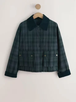 Next Navy Blue Check Hertiage Cord Collar Jacket Hot