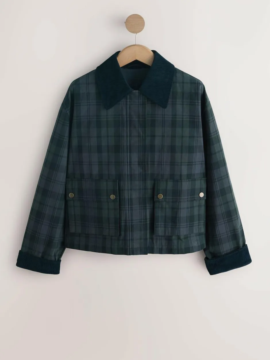 Next Navy Blue Check Hertiage Cord Collar Jacket Hot