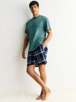 Next Navy Blue Check Short Sleeve Pyjamas Set Hot
