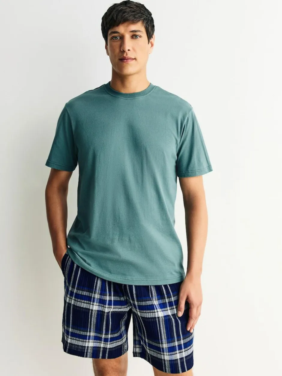 Next Navy Blue Check Short Sleeve Pyjamas Set Hot