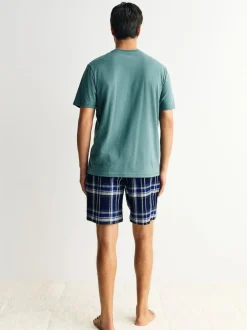 Next Navy Blue Check Short Sleeve Pyjamas Set Hot