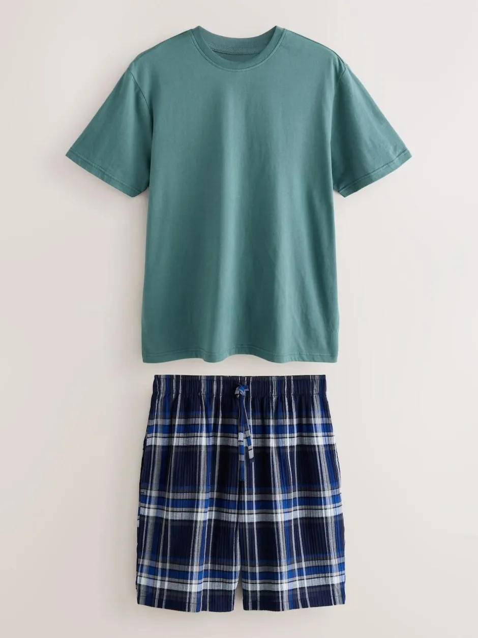 Next Navy Blue Check Short Sleeve Pyjamas Set Hot