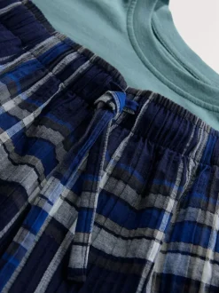 Next Navy Blue Check Short Sleeve Pyjamas Set Hot
