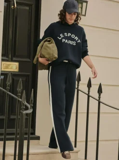 Next Compact Cosy Graphic Long Sleeve Hoodie Navy Blue Sale