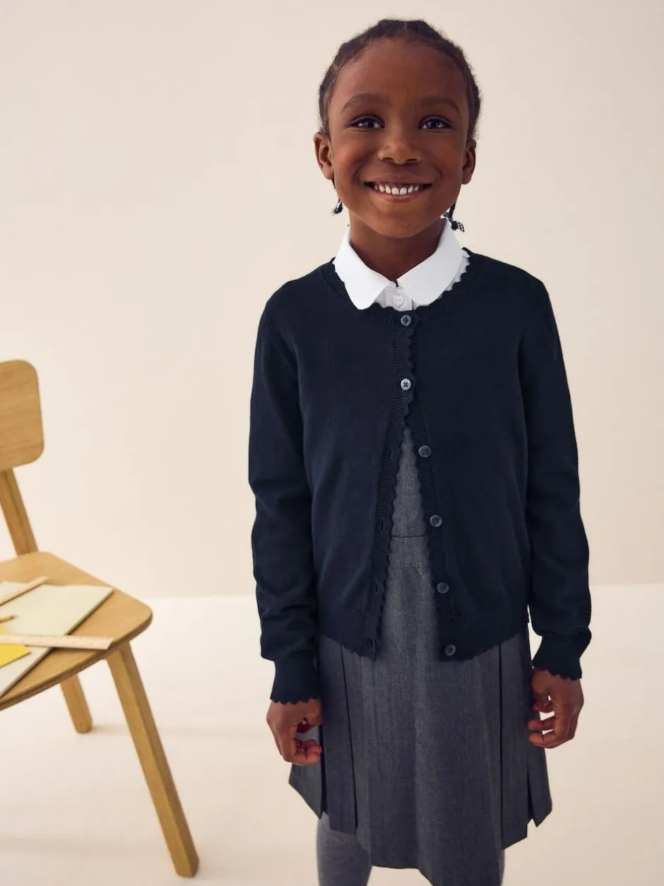 Next Cotton Rich Scalloped Edge School Cardigan (3-16yrs) Navy Blue Best
