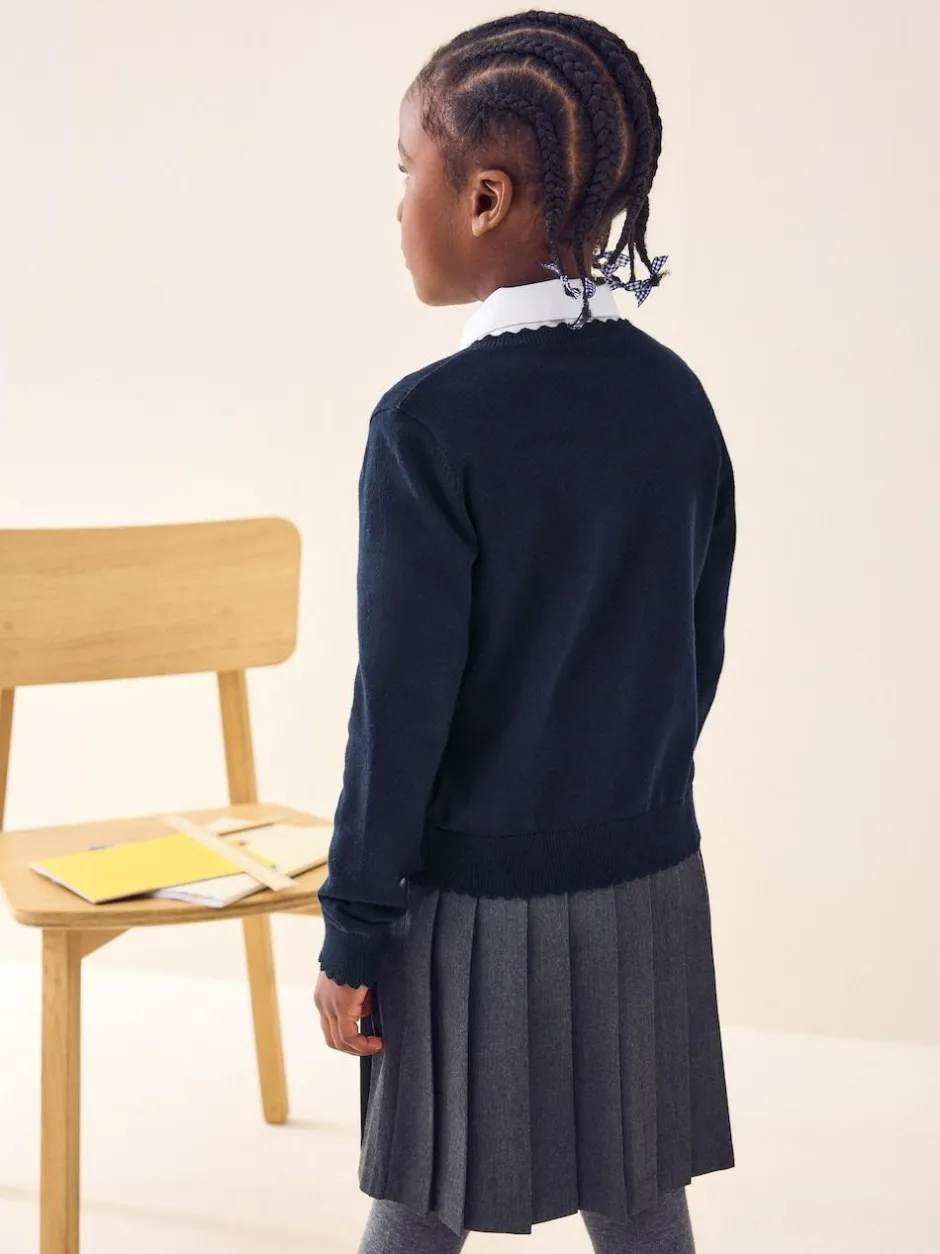 Next Cotton Rich Scalloped Edge School Cardigan (3-16yrs) Navy Blue Best