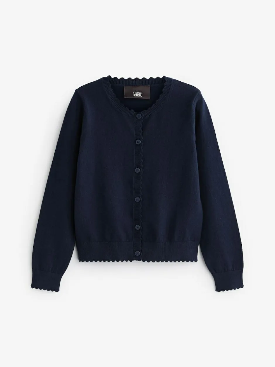 Next Cotton Rich Scalloped Edge School Cardigan (3-16yrs) Navy Blue Best