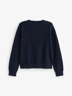 Next Cotton Rich Scalloped Edge School Cardigan (3-16yrs) Navy Blue Best