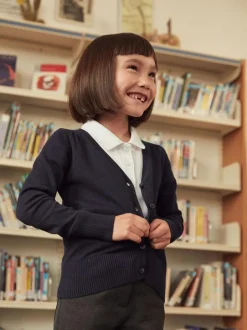 Next Navy Blue Cotton Rich School V-Neck Cardigan (3-16yrs) New