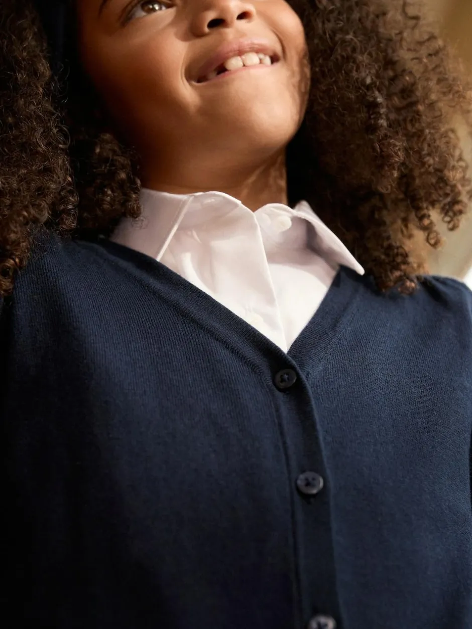 Next Navy Blue Cotton Rich School V-Neck Cardigan (3-16yrs) New