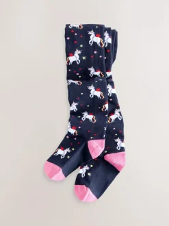Next Navy Blue Cotton Rich Unicorn Tights New