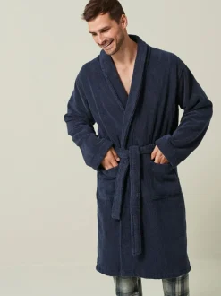 Next Navy Blue Cotton Towelling Dressing Gown Clearance