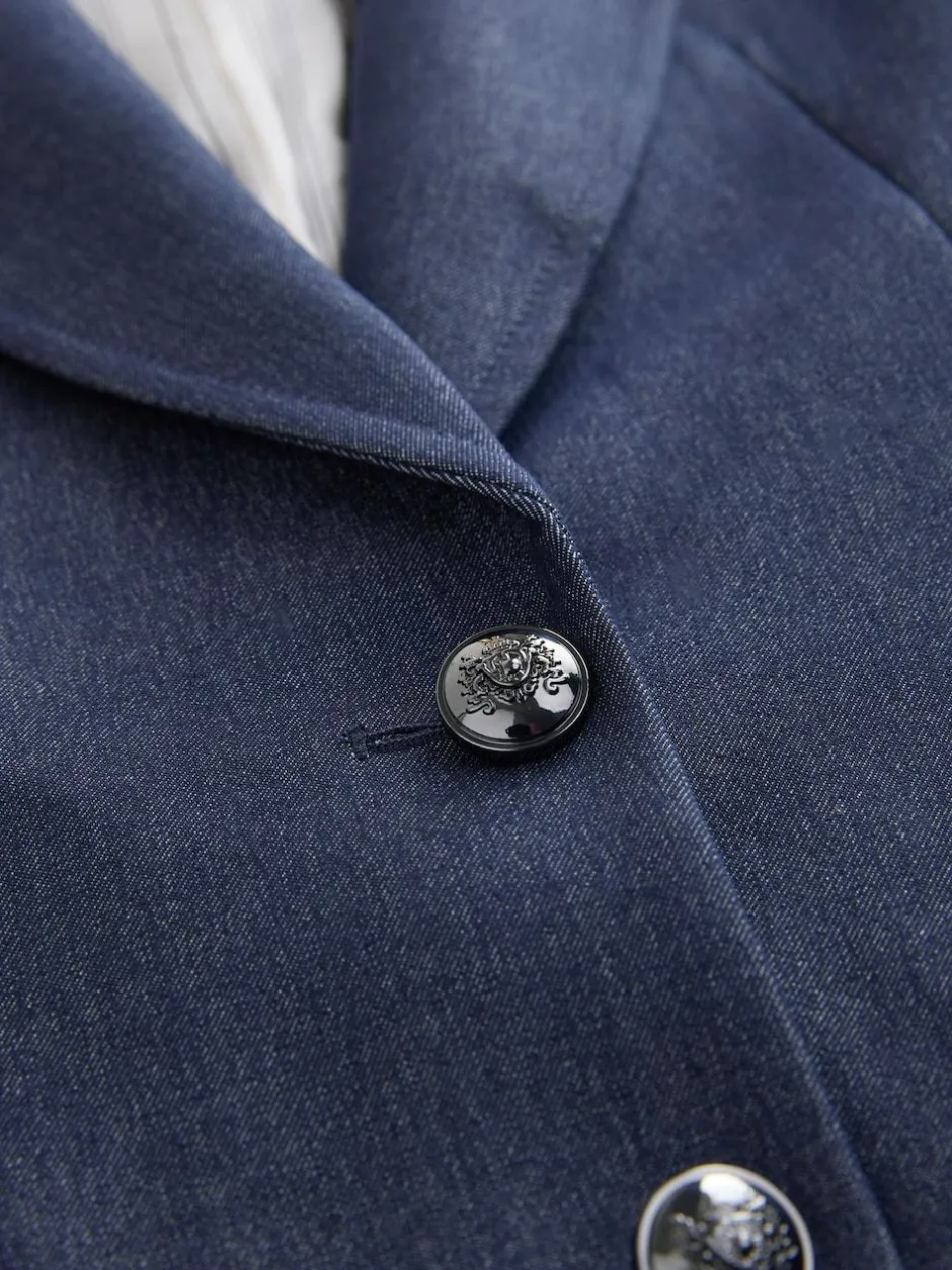 Next Navy Blue Denim Look Fitted Single Breasted Blazer Best