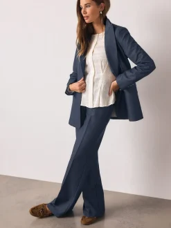 Next Navy Blue Denim Look Fitted Single Breasted Blazer Best
