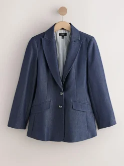 Next Navy Blue Denim Look Fitted Single Breasted Blazer Best
