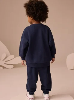 Next Single Printed Crew Neck Sweat Top & Joggers Set (3mths-7yrs) Navy Blue Digger Outlet