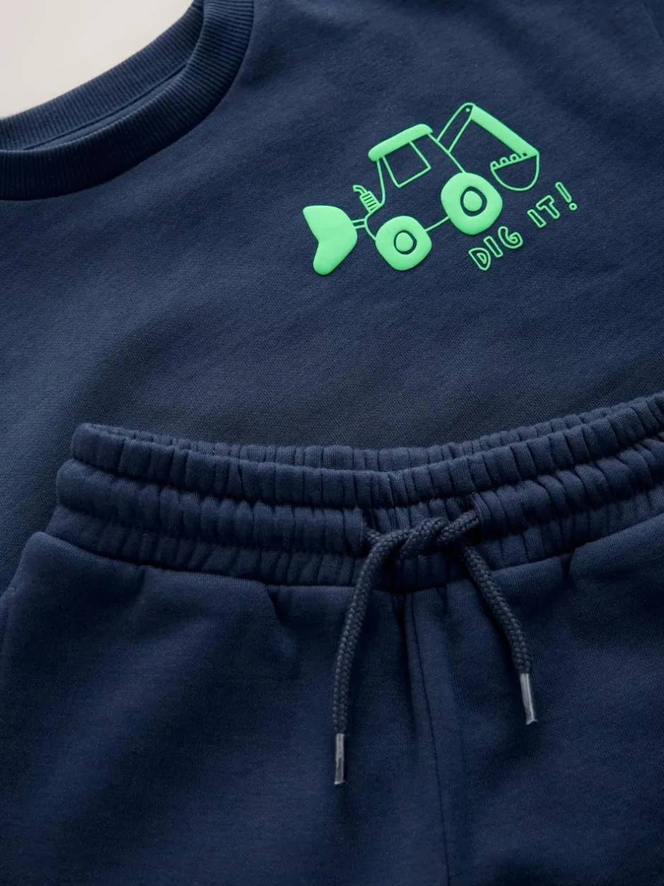 Next Single Printed Crew Neck Sweat Top & Joggers Set (3mths-7yrs) Navy Blue Digger Outlet