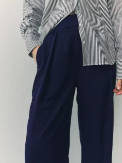 Next Elastic Back Wide Leg Trousers Navy Blue Sale