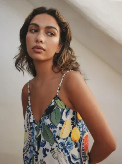 Next Fruit Print Volume Maxi Dress Navy Blue Floral Hot