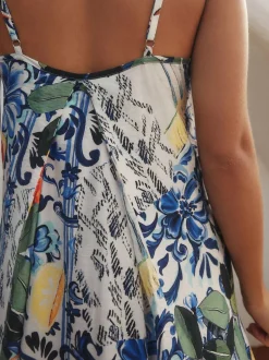 Next Fruit Print Volume Maxi Dress Navy Blue Floral Hot