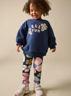 Next Sweatshirt and Leggings Set (3mths-7yrs) Navy Blue Flower New