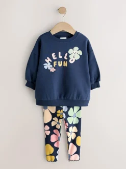Next Sweatshirt and Leggings Set (3mths-7yrs) Navy Blue Flower New