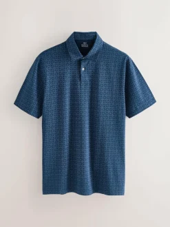 Next Navy Blue Geo Regular Fit Short Sleeve Jersey Polo Shirts 3 Pack Hot