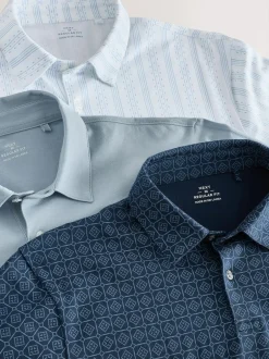 Next Navy Blue Geo Regular Fit Short Sleeve Jersey Polo Shirts 3 Pack Hot