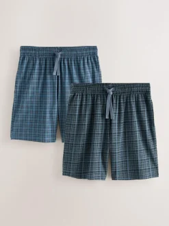 Next Navy Blue Jersey Check Pyjamas Shorts 2 Pack Hot