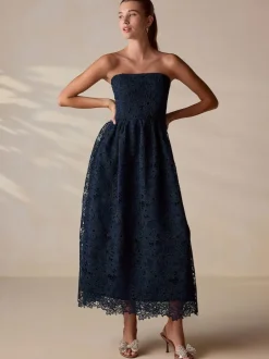 Next Navy Blue Lace Bandeau Midi Dress
