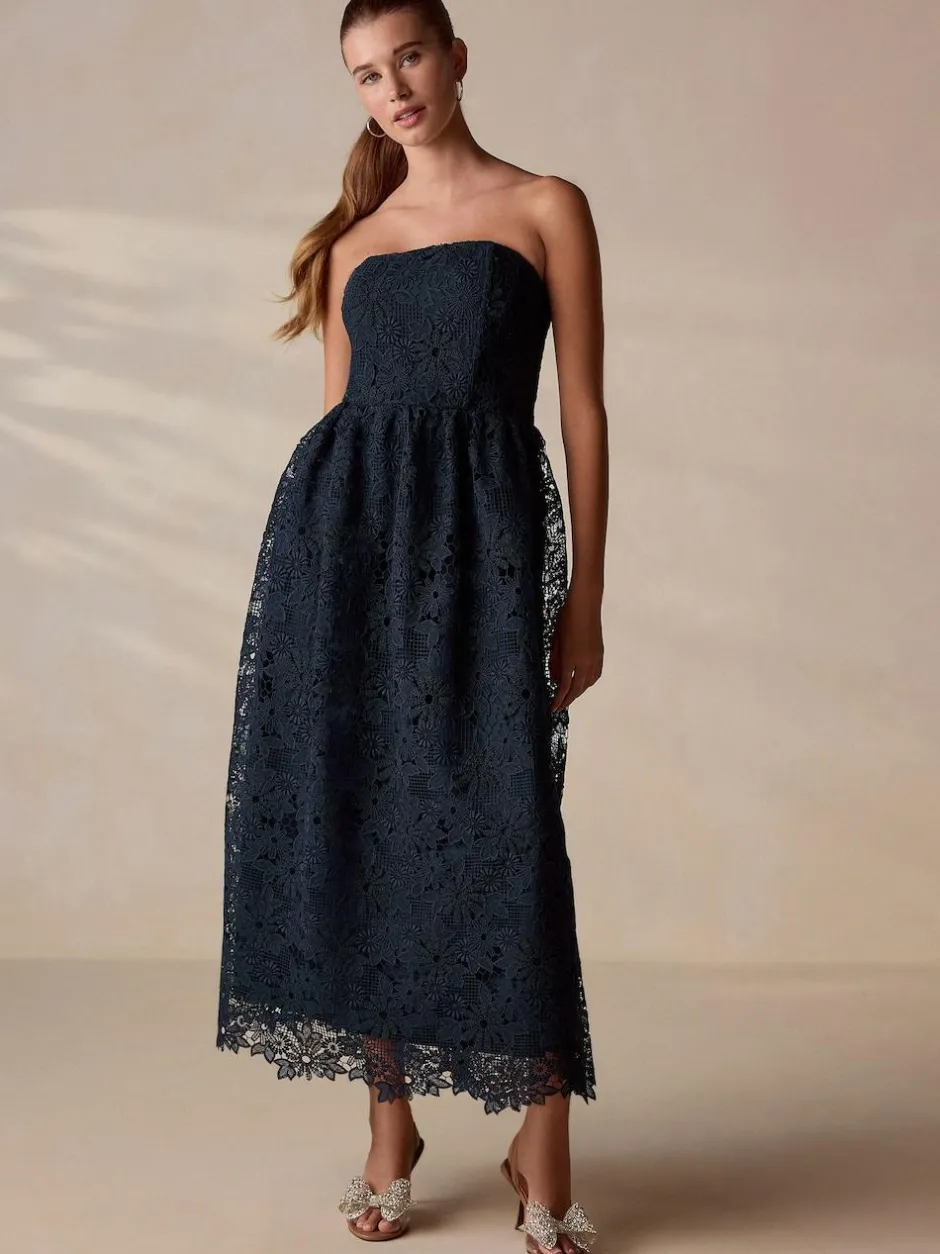 Next Navy Blue Lace Bandeau Midi Dress