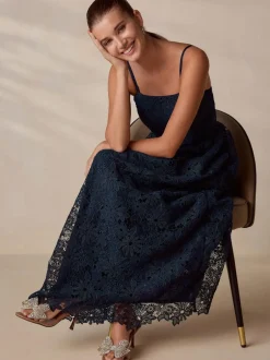 Next Navy Blue Lace Bandeau Midi Dress