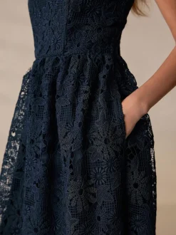 Next Navy Blue Lace Bandeau Midi Dress