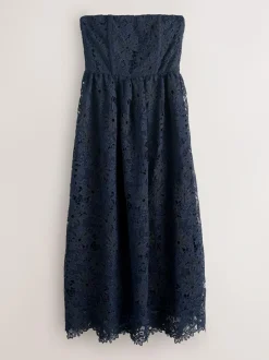 Next Navy Blue Lace Bandeau Midi Dress