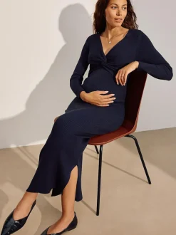 Next Maternity Twist Front Knit Jumper Dress Navy Blue New