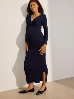 Next Maternity Twist Front Knit Jumper Dress Navy Blue New