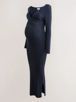 Next Maternity Twist Front Knit Jumper Dress Navy Blue New