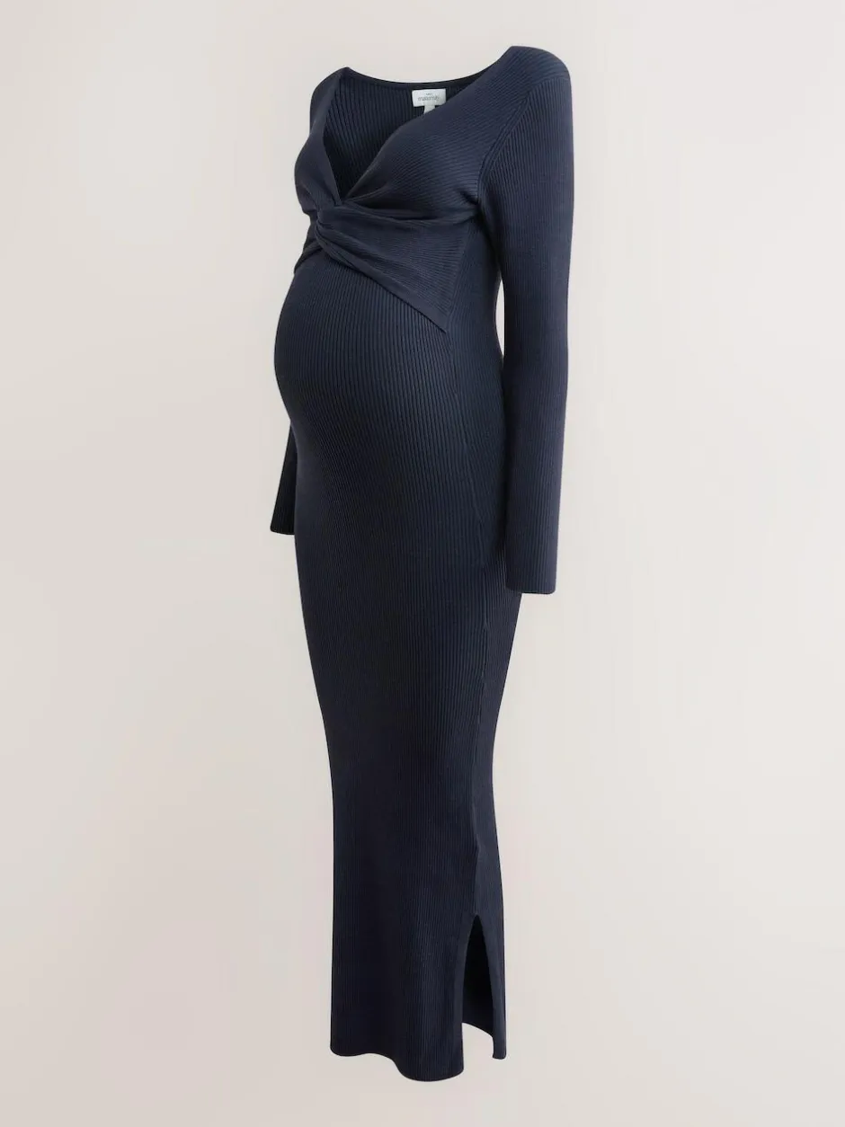 Next Maternity Twist Front Knit Jumper Dress Navy Blue New